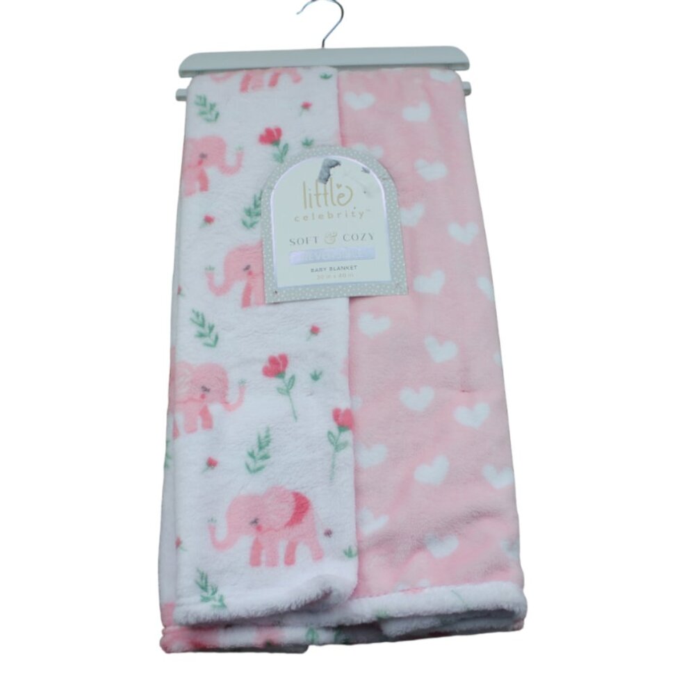 Little Celebrity Baby Blanket Pink White Heart Elephant Infant Girls Fleece NWT